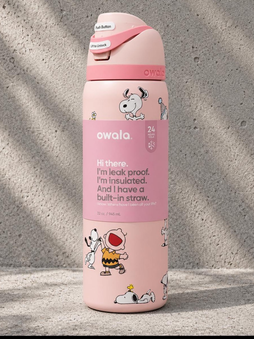 Owala snoopy camp friends Charlie cup pink viral 32oz limited freesip bottle